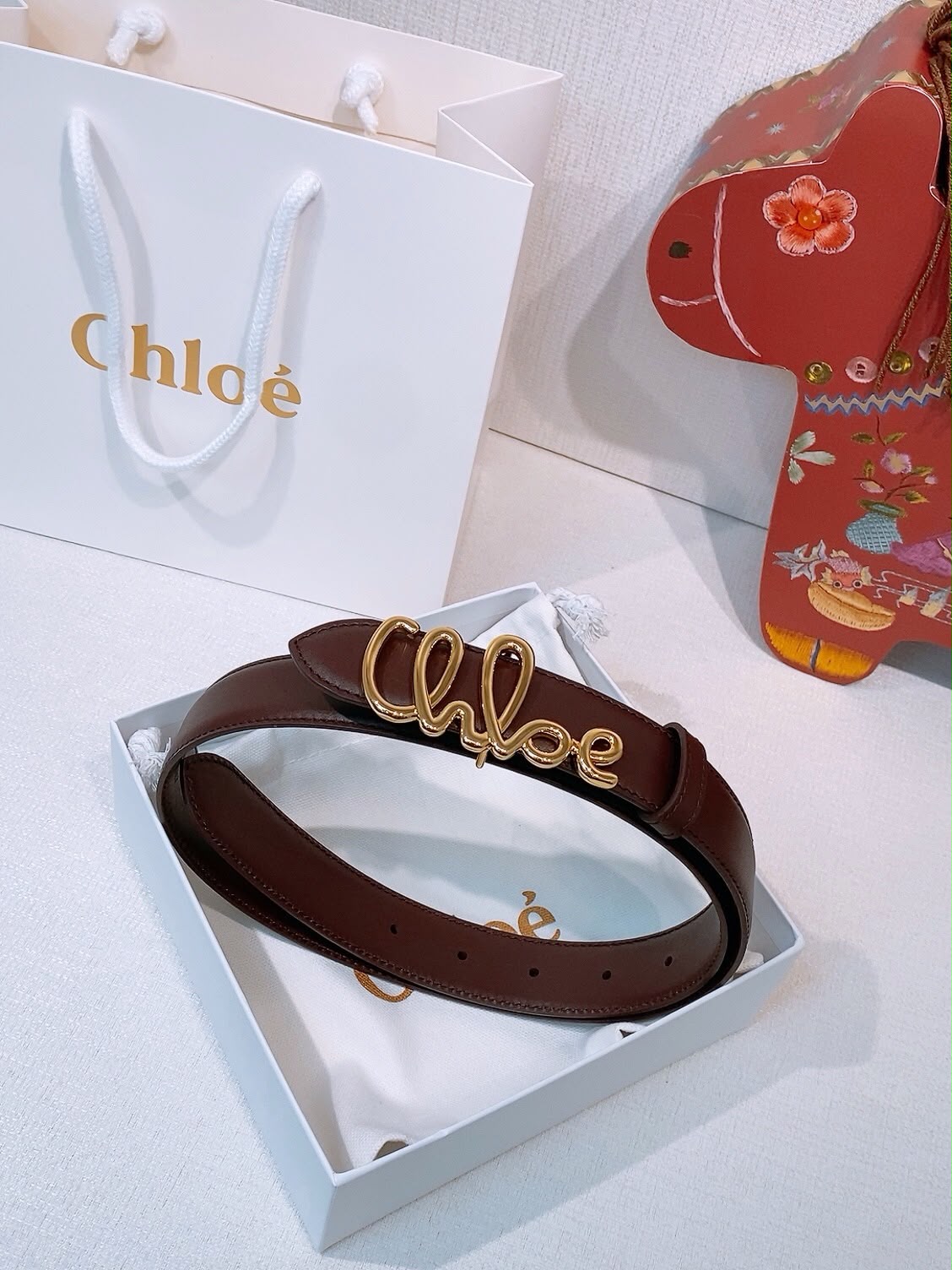 Chloé Compact Logo Belt - Brown
