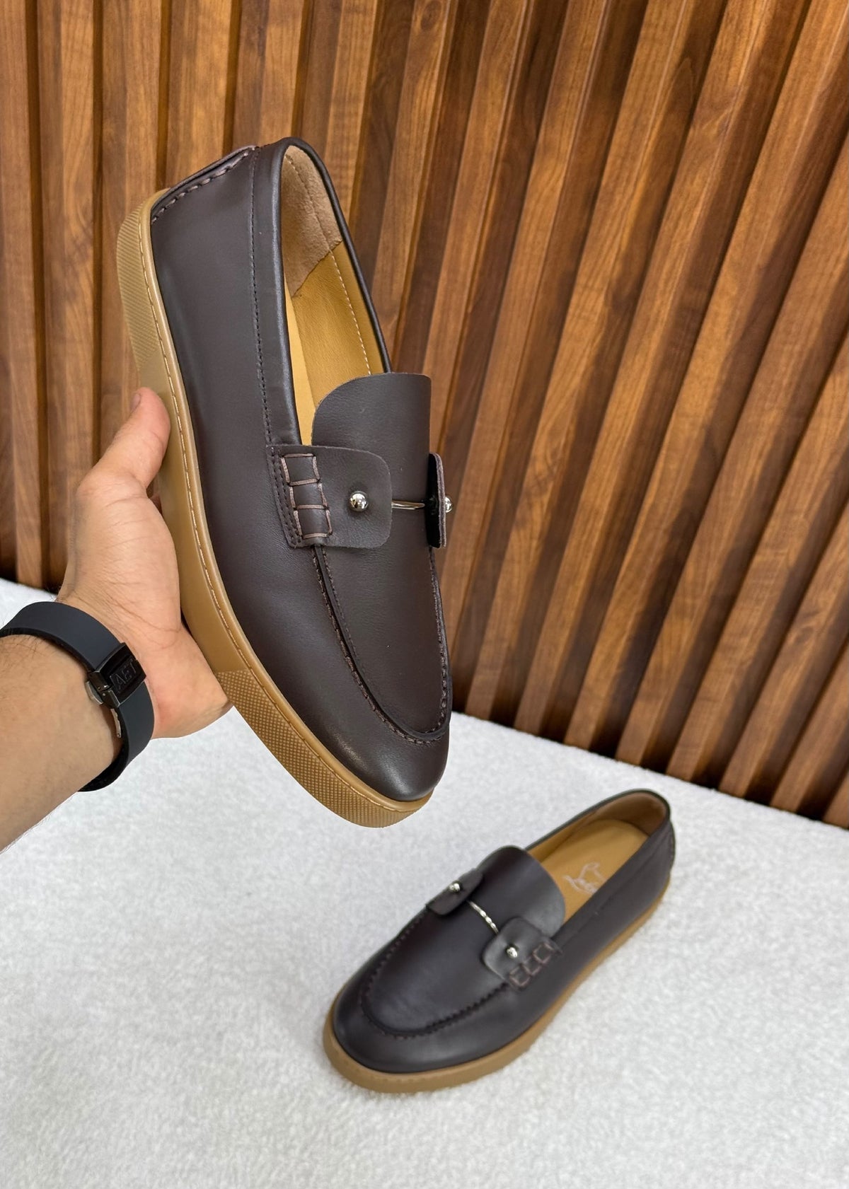 Christian Louboutin Metal-Bar Loafers - Brown & Beige