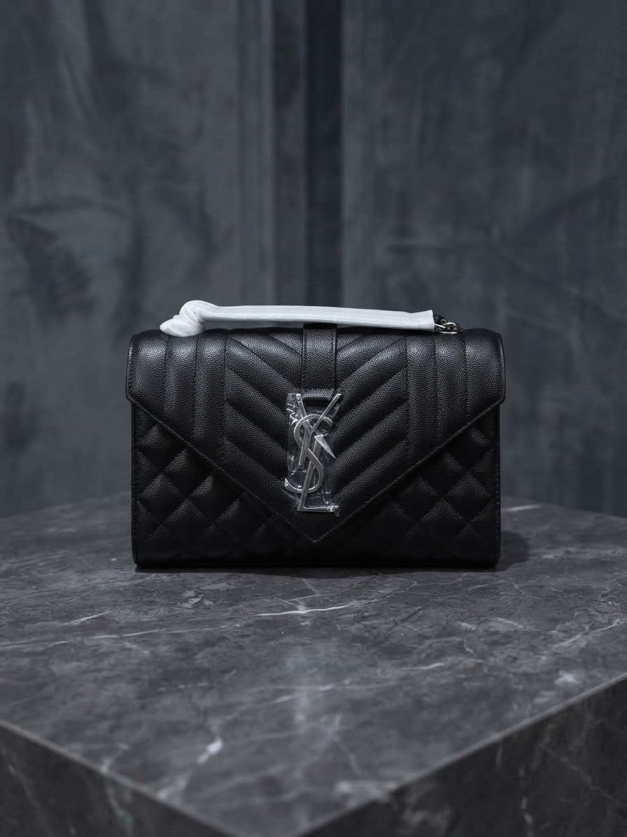 YSL Chevron Flap Shoulder Bag - Black