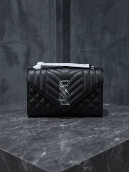 YSL Chevron Flap Shoulder Bag - Black