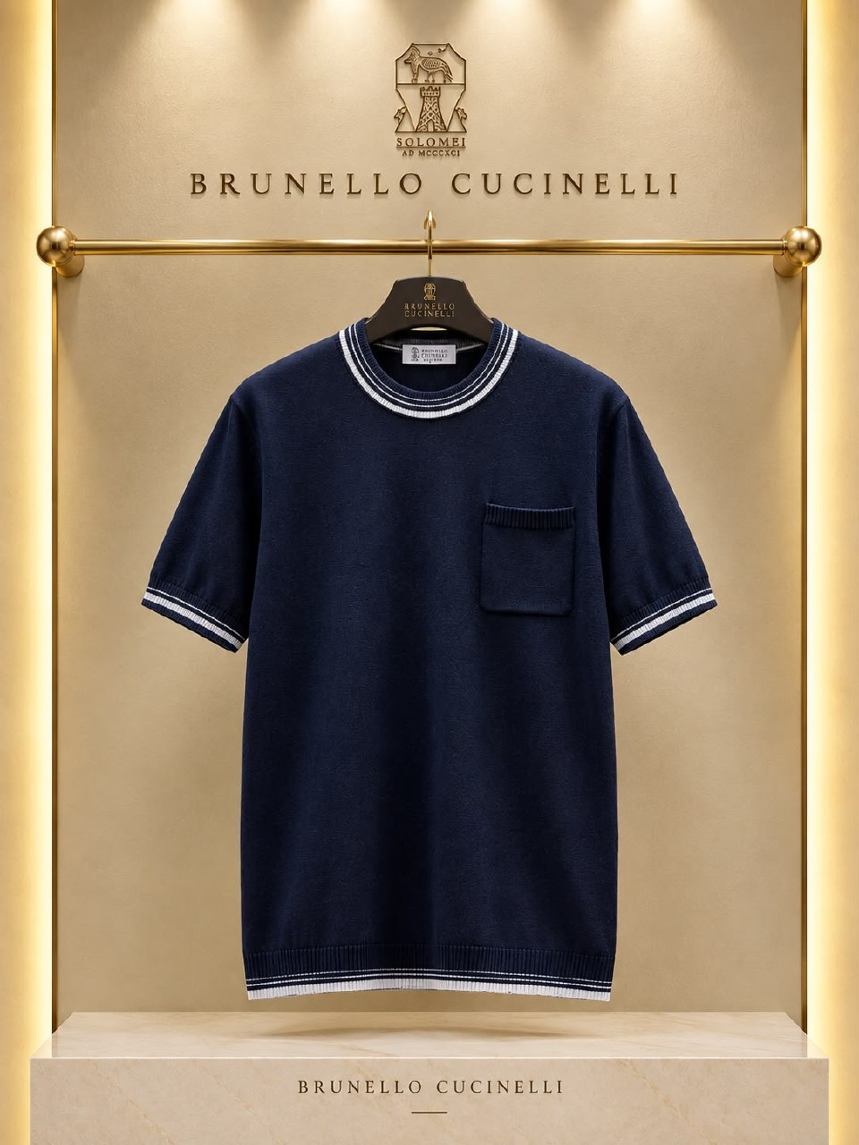 Brunello Cucinelli Knitted T-Shirt - Navy, Beige