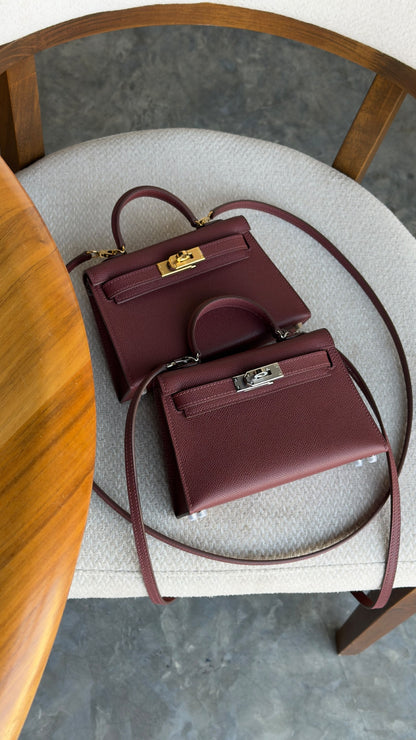 Hermes Mini Kelly Handbag - Burgundy