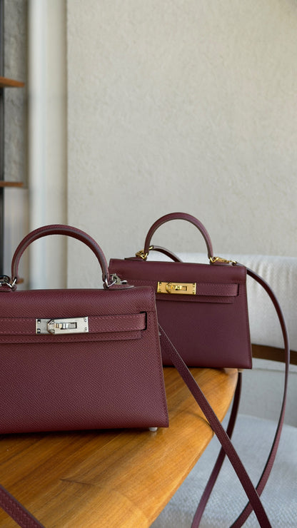 Hermes Mini Kelly Handbag - Burgundy