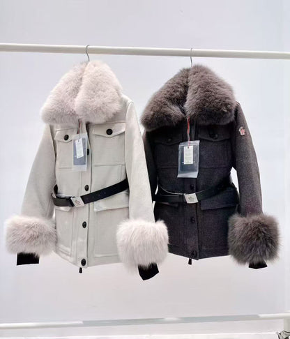 Moncler Belted Flap-Pocket Jacket - Dark Grey, White