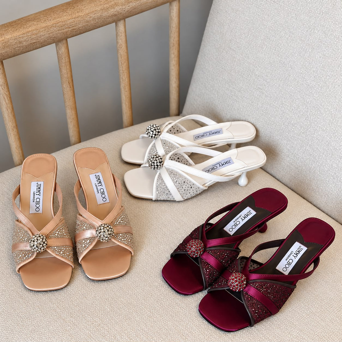 Jimmy Choo Heels - White, Burgundy, Beige