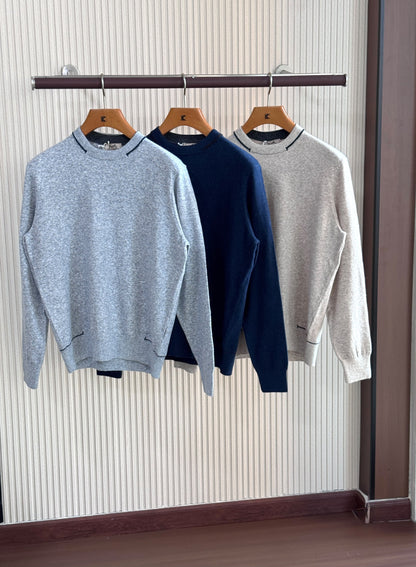 Hermes Sweater Contrast Stitch - Grey, Light Blue, Navy