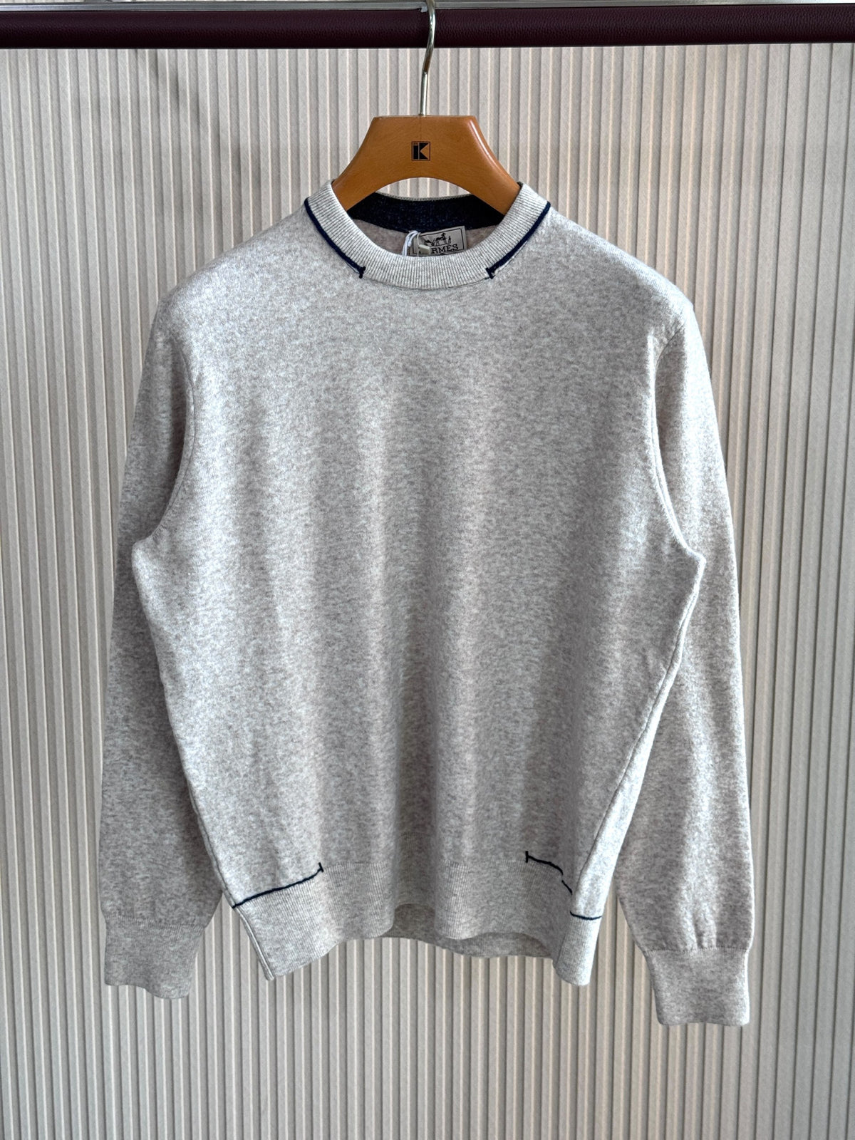 Hermes Sweater Contrast Stitch - Grey, Light Blue, Navy