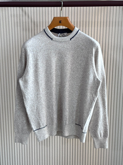 Hermes Sweater Contrast Stitch - Grey, Light Blue, Navy
