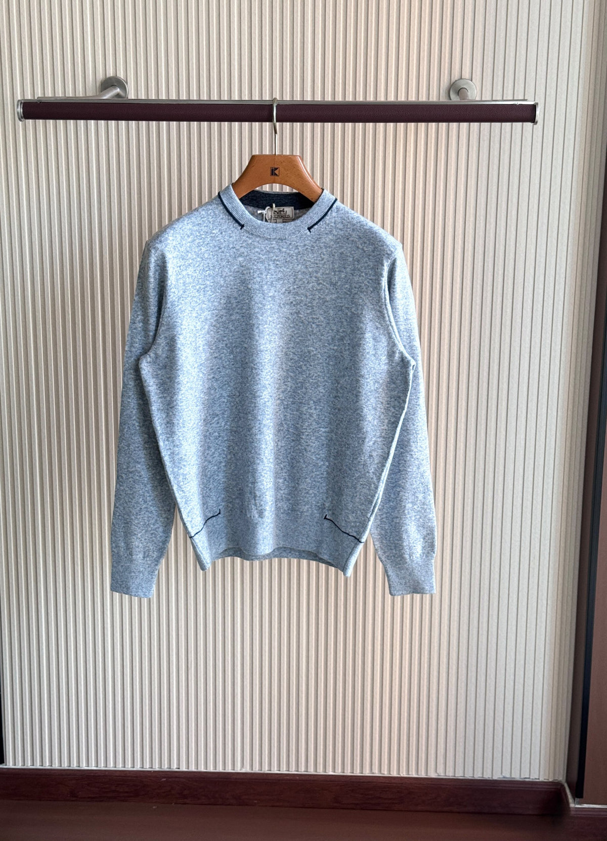 Hermes Sweater Contrast Stitch - Grey, Light Blue, Navy