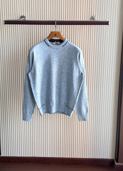Hermes Sweater Contrast Stitch - Grey, Light Blue, Navy