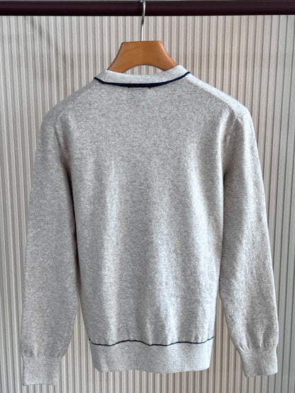 Hermes Sweater Contrast Stitch - Grey, Light Blue, Navy