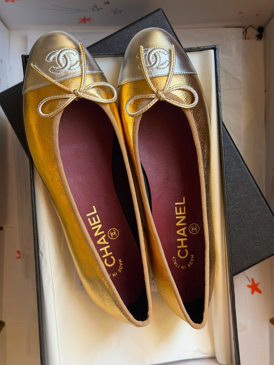Chanel Cap-Toe Ballerina - Gold
