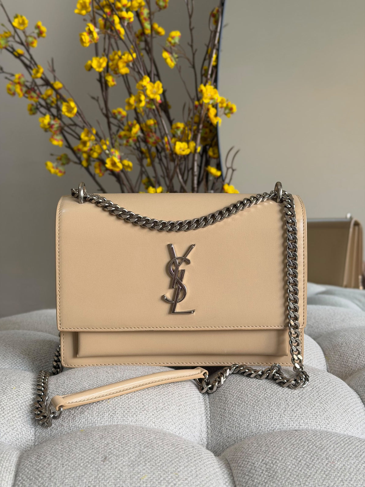 YSL Shoulder Bag Croc Flap - Beige Embossed