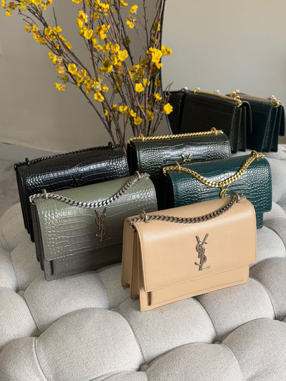 YSL Shoulder Bag Croc Flap - Beige Embossed