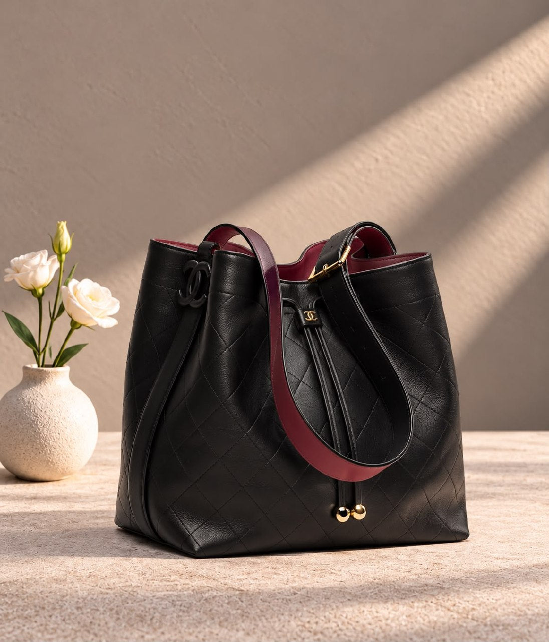 Chanel Quilted Bucket Shoulder Bag - Black