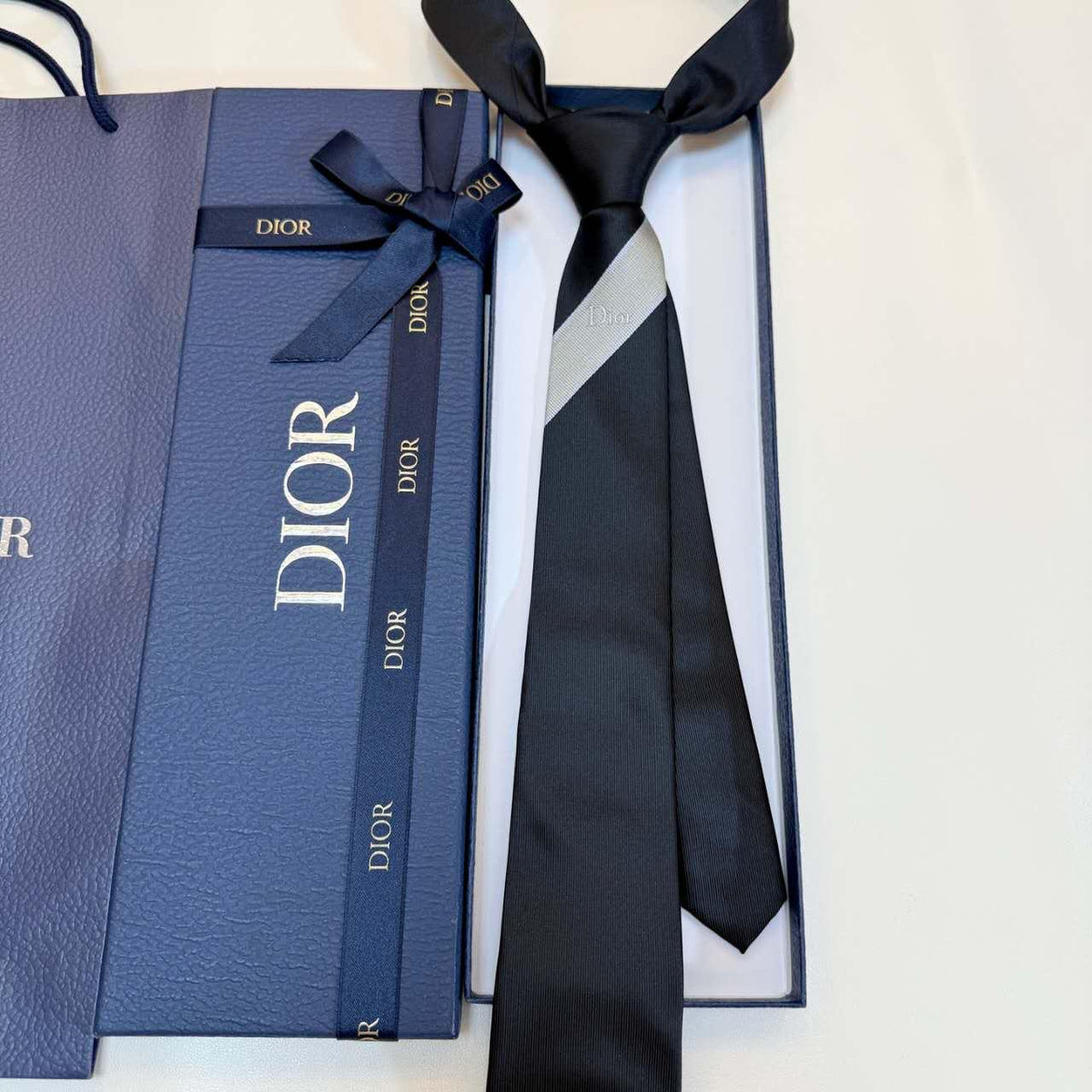 Dior Wide Stripe Tie - Black