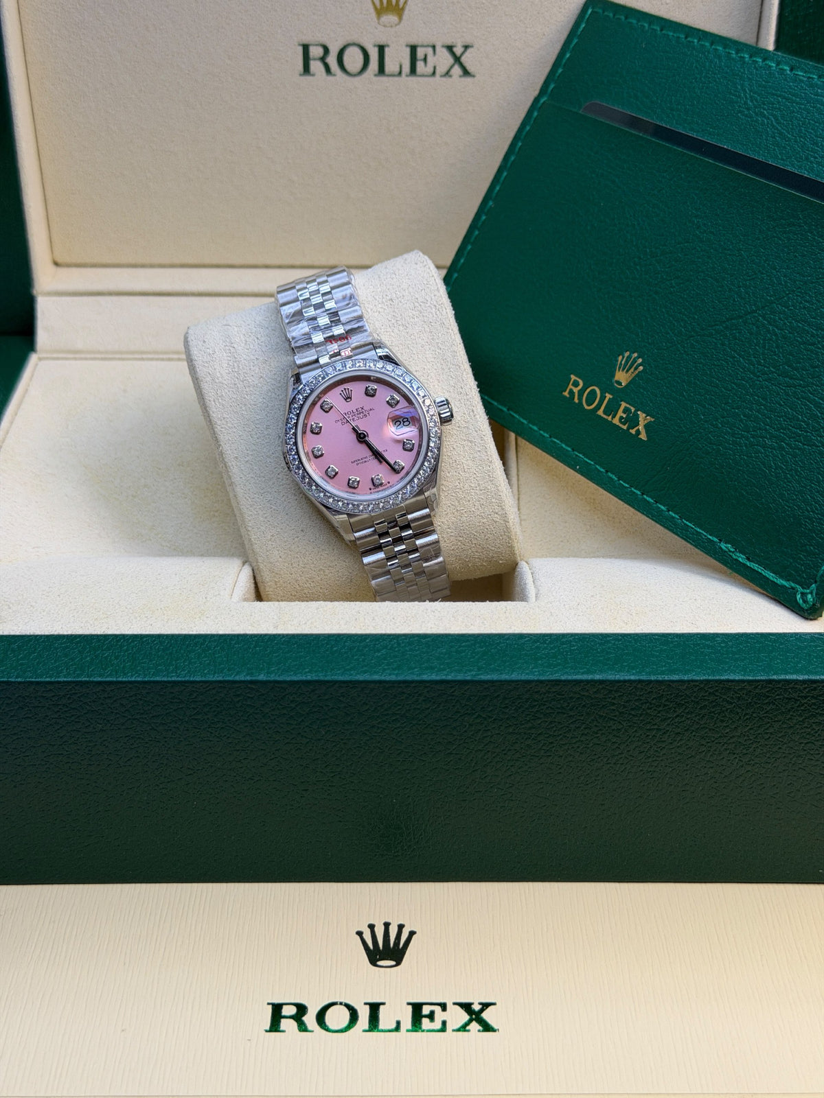 Rolex Watch - Silver & Pink