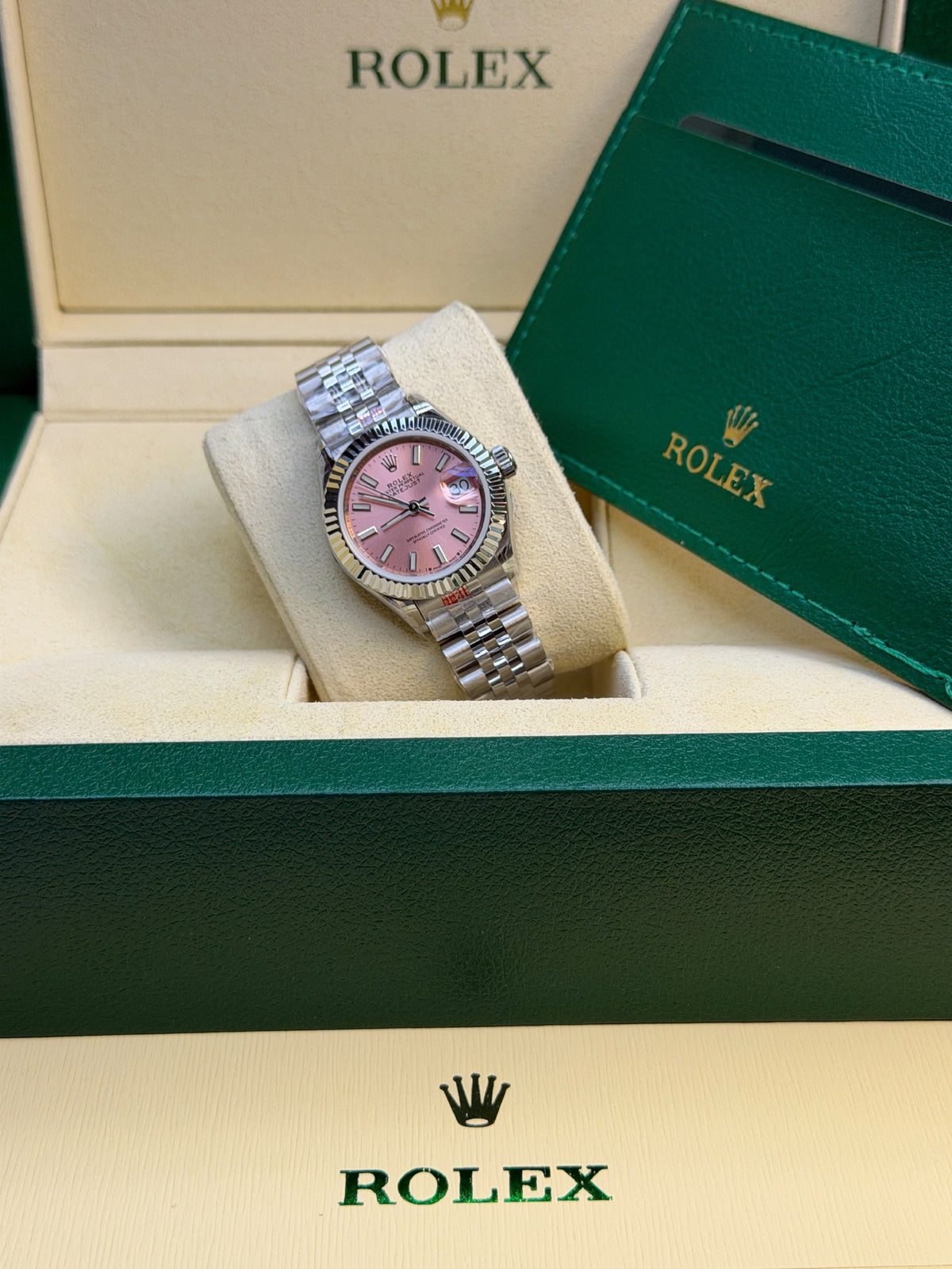 Rolex Watch - Silver & Pink