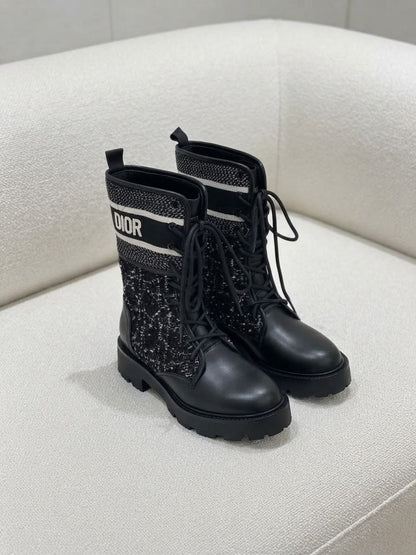 Dior Lace-Up Boots - Black & White