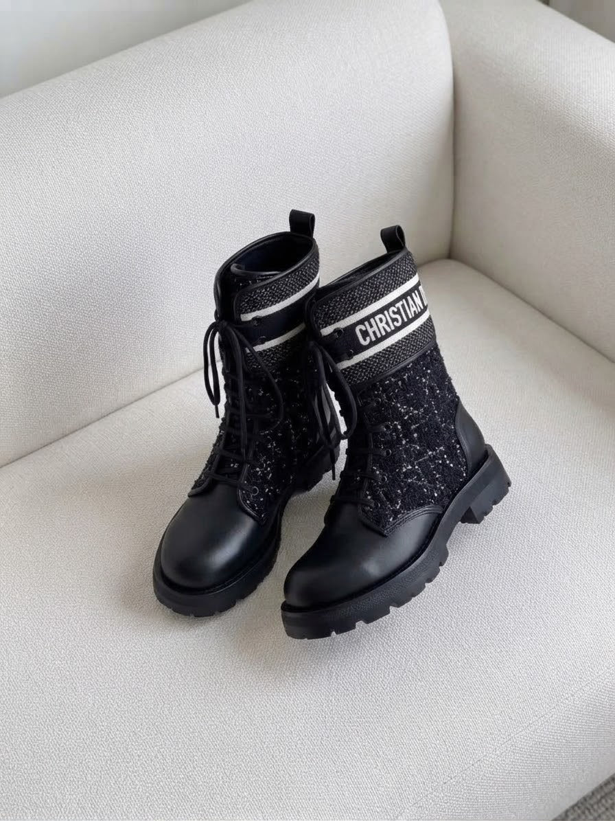 Dior Lace-Up Boots - Black & White