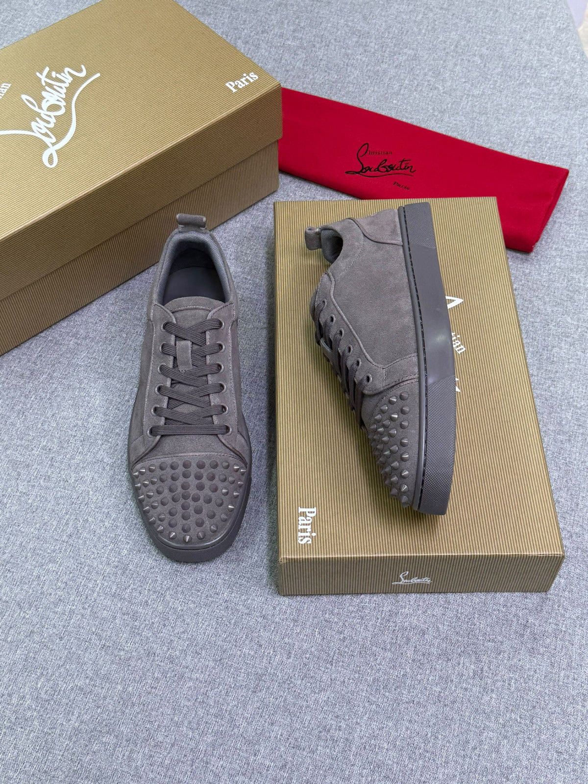 Christian Louboutin Sneakers - Grey Suede & Studded