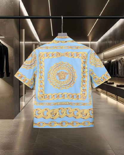 Versace Chain-Frame Polo Shirt - Light Blue