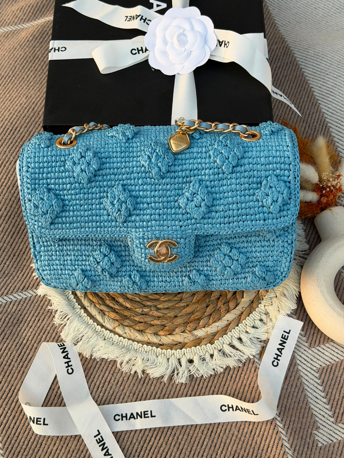 Chanel Shoulder Bag Woven Flap - Light Blue