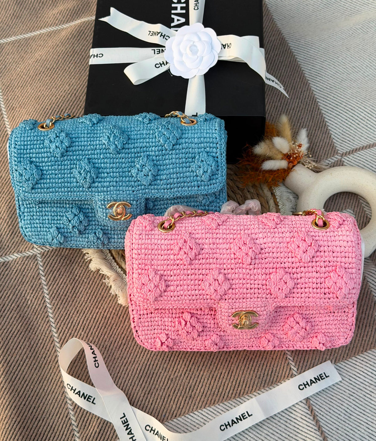 Chanel Shoulder Bag Woven Flap - Light Blue