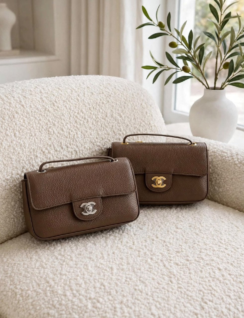 Chanel Pebbled Flap Handbag - Dark Brown