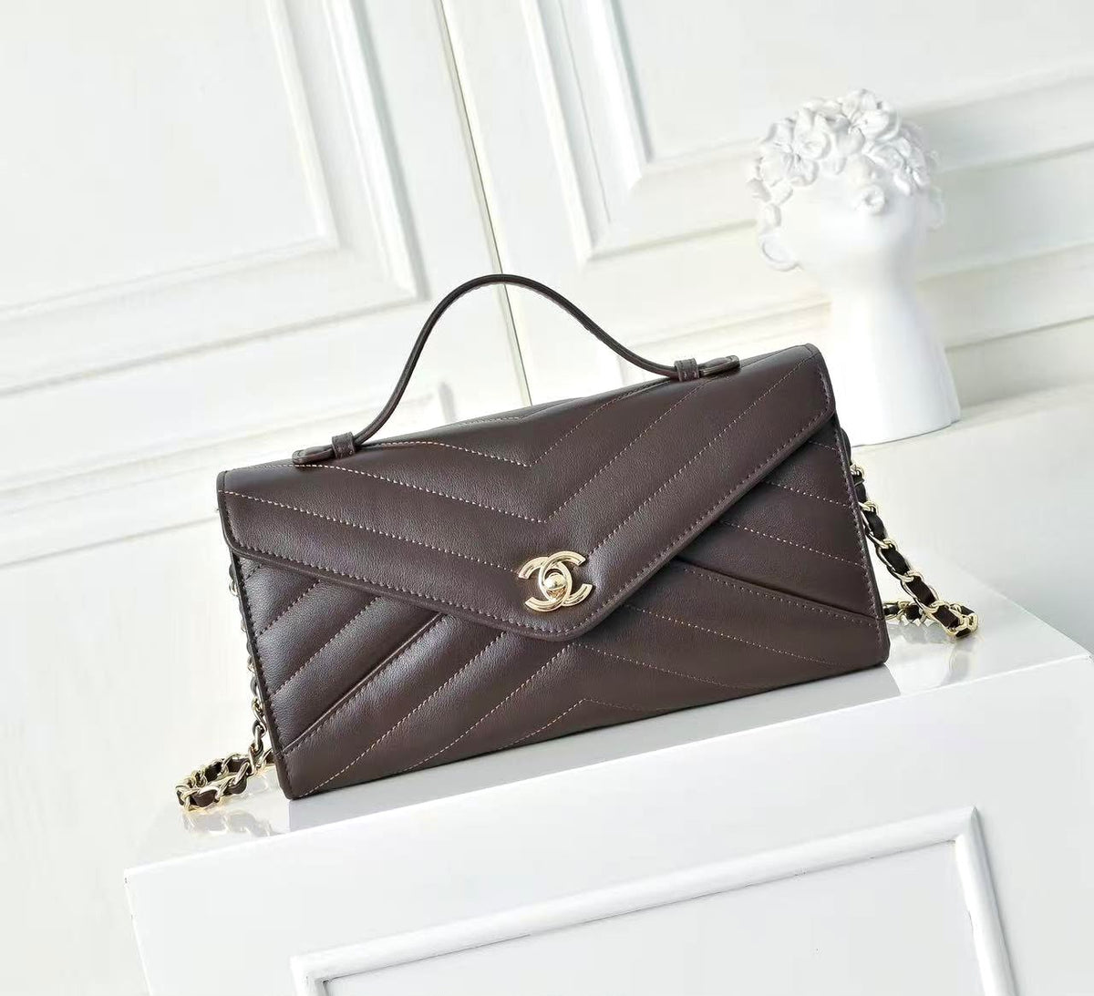 Chanel Chevron Shoulder Bag - Brown