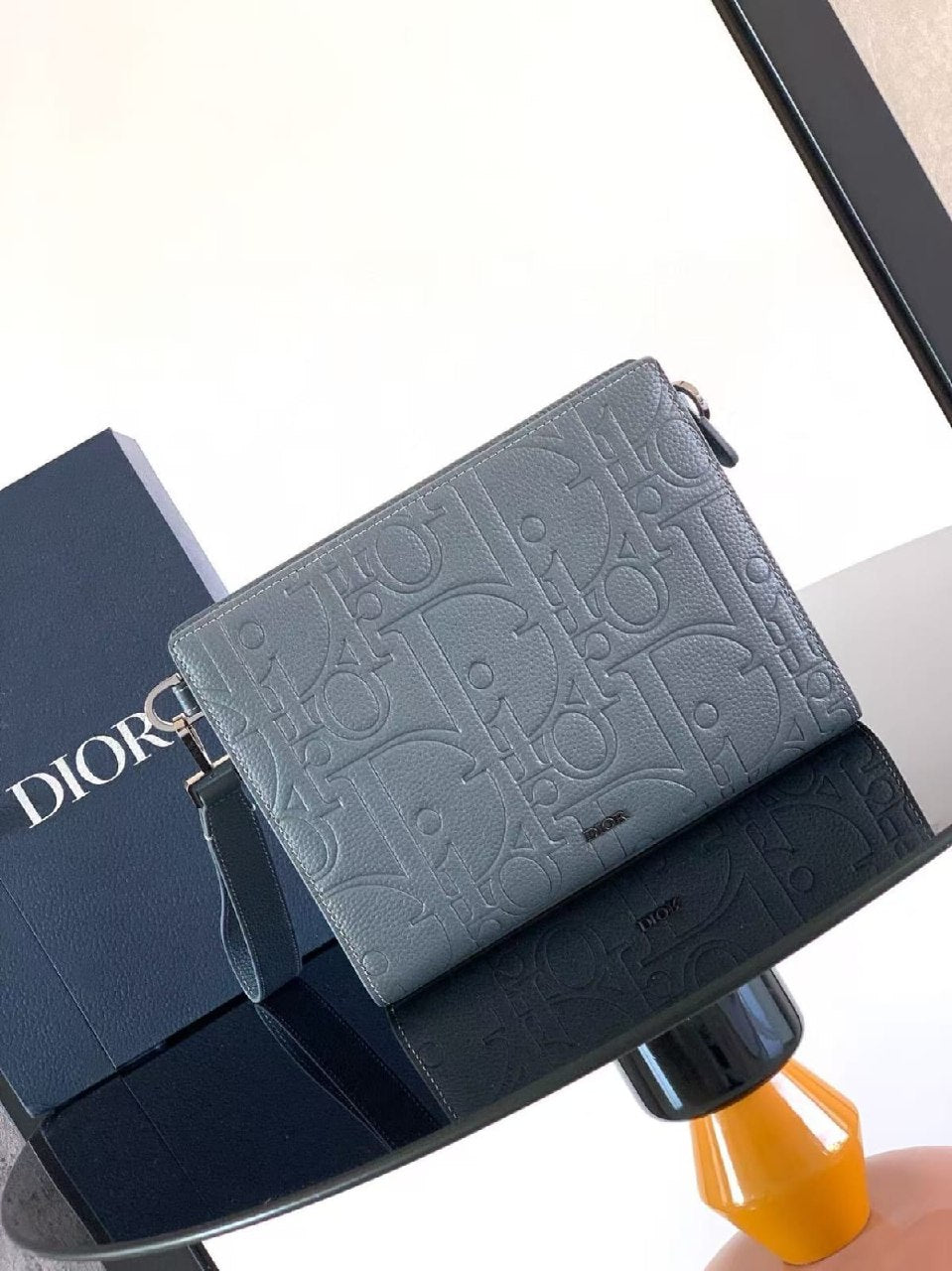 Dior Crossbody Bag Embossed Logo - Grey Embossed