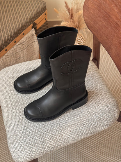 Chanel Logo Panel Boots - Black