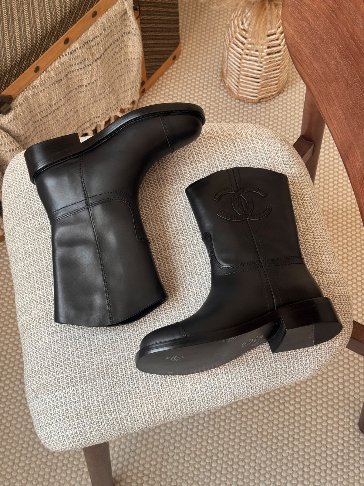 Chanel Logo Panel Boots - Black