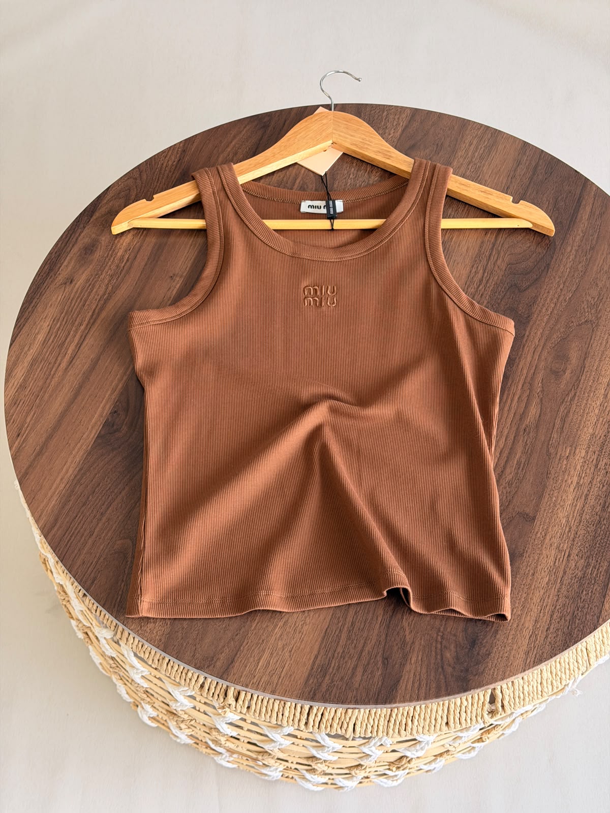Miu Miu Ribbed Tank Top - Brown, Black, White, Pink
