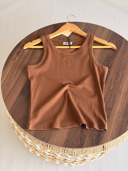 Miu Miu Ribbed Tank Top - Brown, Black, White, Pink