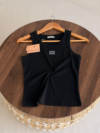 Miu Miu Ribbed Tank Top - Brown, Black, White, Pink