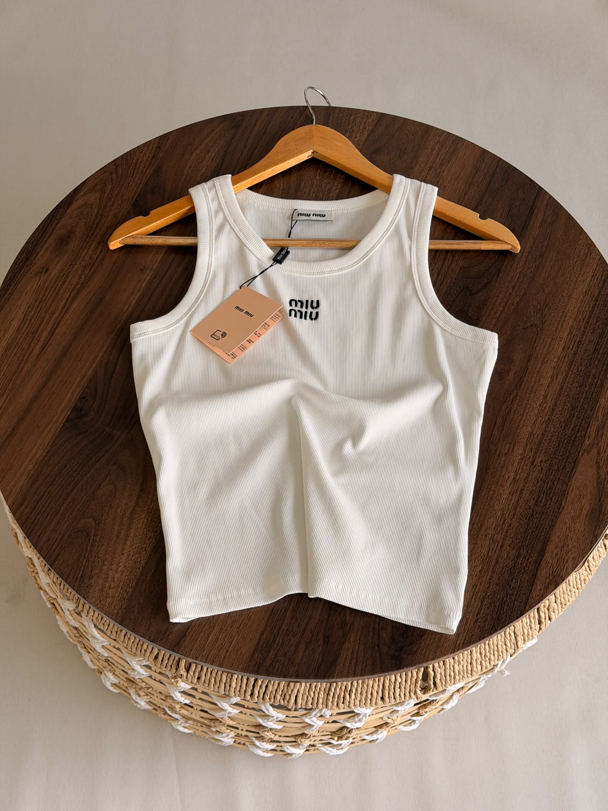Miu Miu Ribbed Tank Top - Brown, Black, White, Pink