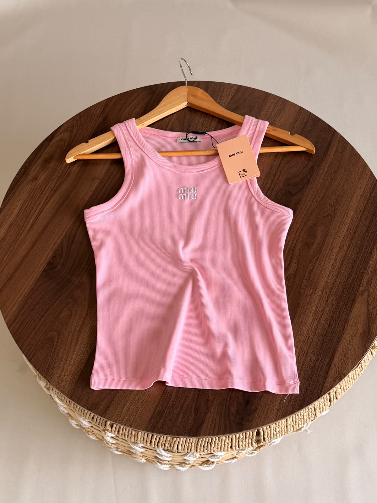 Miu Miu Ribbed Tank Top - Brown, Black, White, Pink
