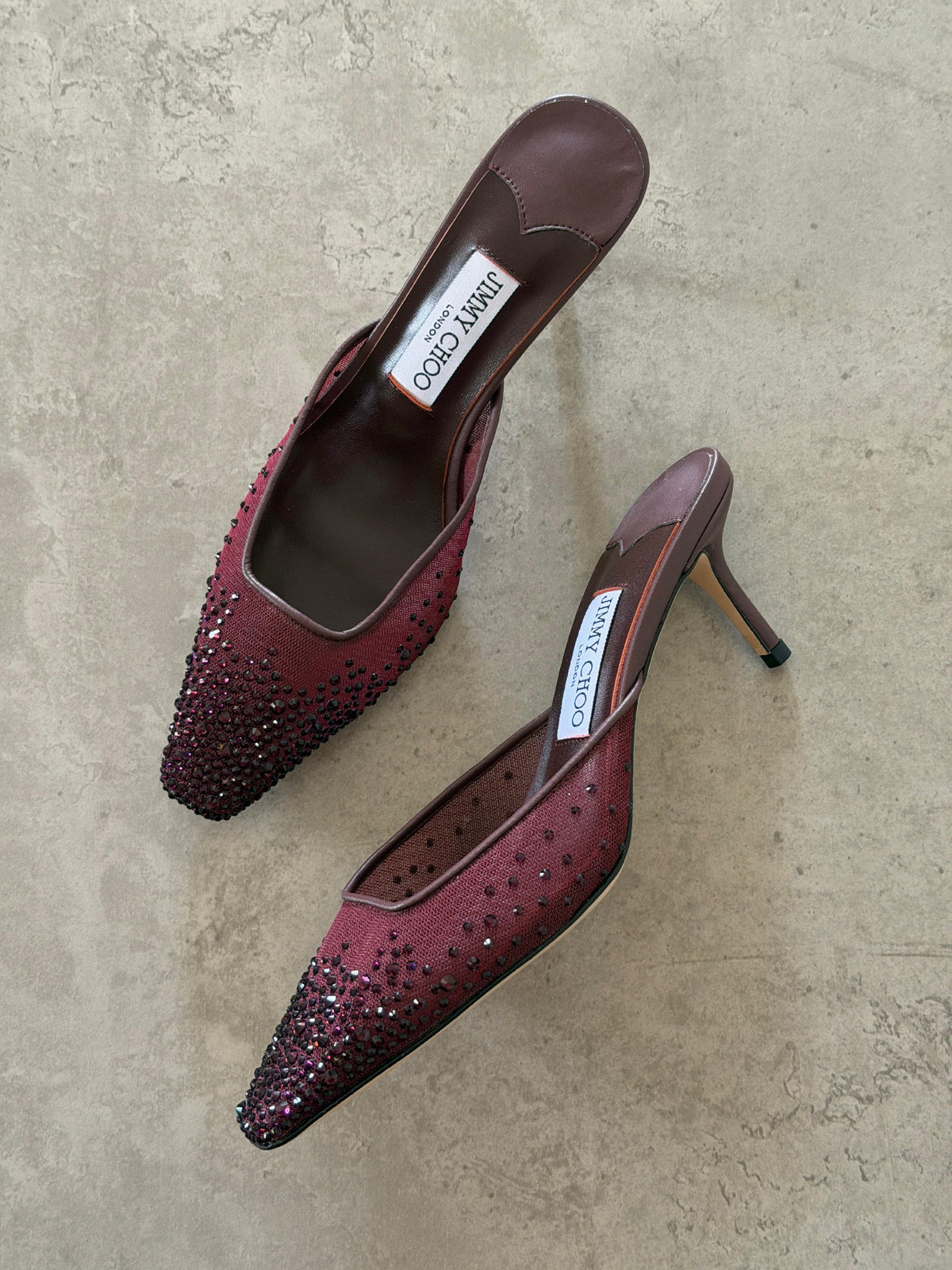 Jimmy Choo Pointed Mule Heels - Burgundy