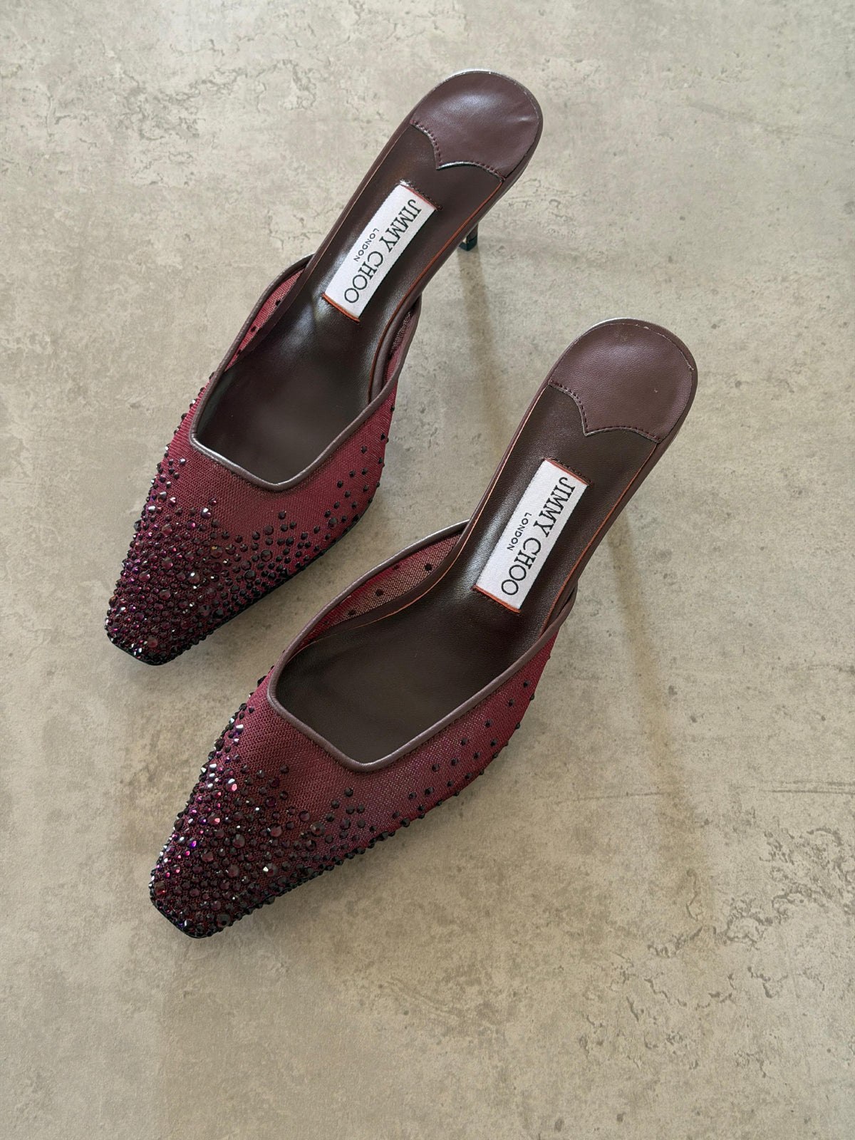 Jimmy Choo Pointed Mule Heels - Burgundy