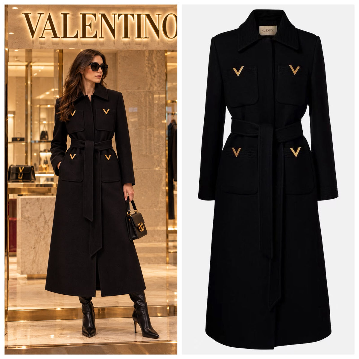 Valentino Belted Pocket Coat - Black