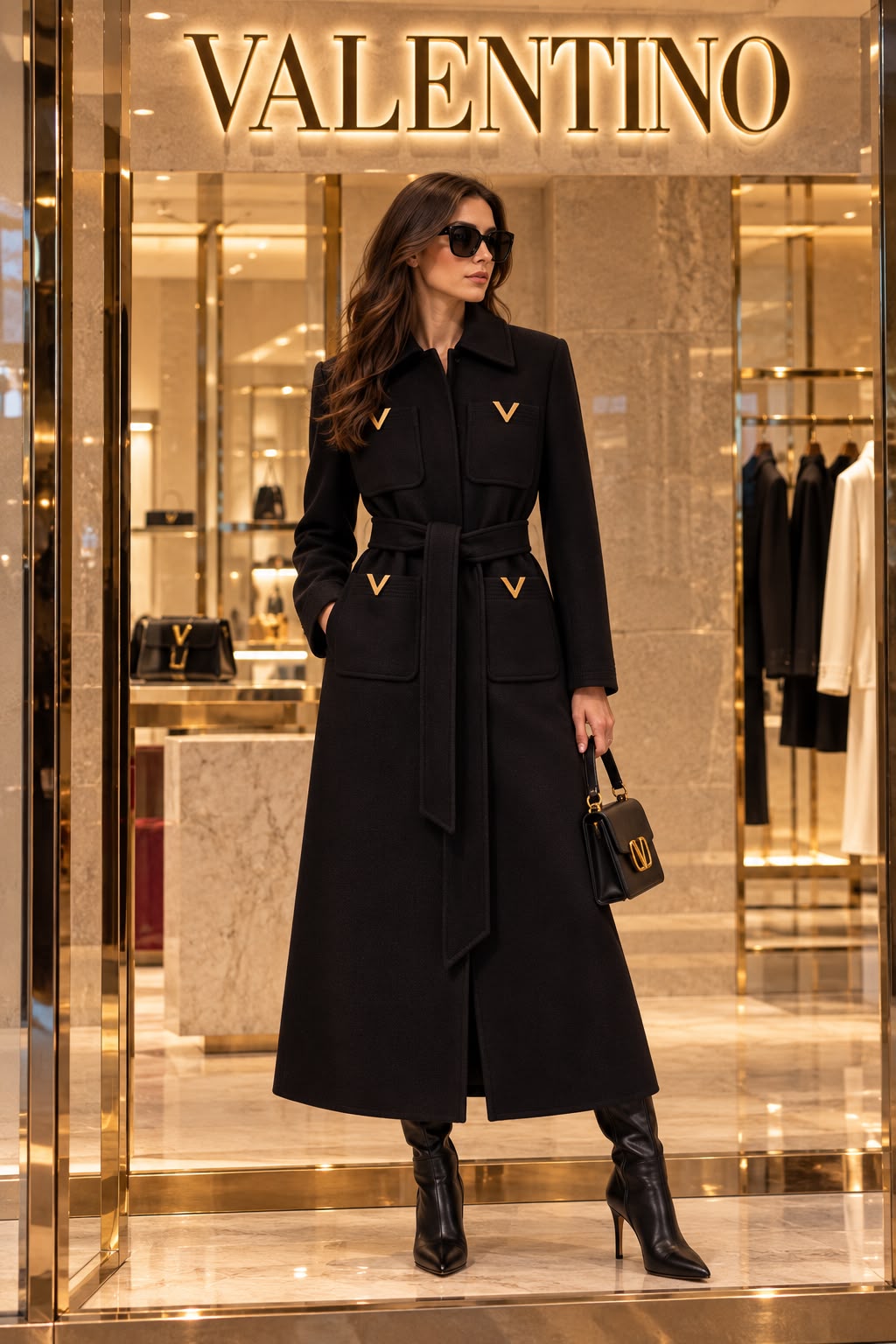 Valentino Belted Pocket Coat - Black
