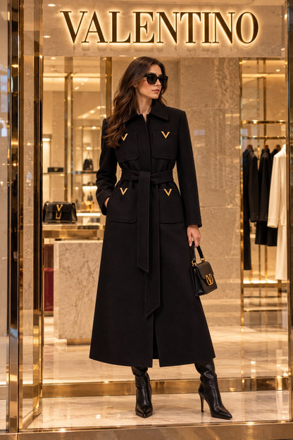 Valentino Belted Pocket Coat - Black