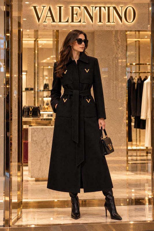 Valentino Belted Pocket Coat - Black