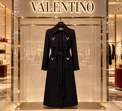 Valentino Belted Pocket Coat - Black
