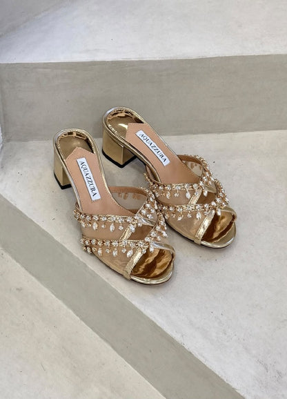 Aquazzura Draped-Strap Heels - Black, Gold, Purple