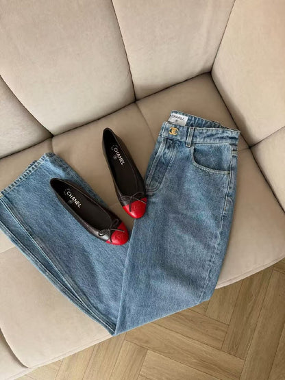 Chanel Wide-Leg Jeans Pants - Light Blue