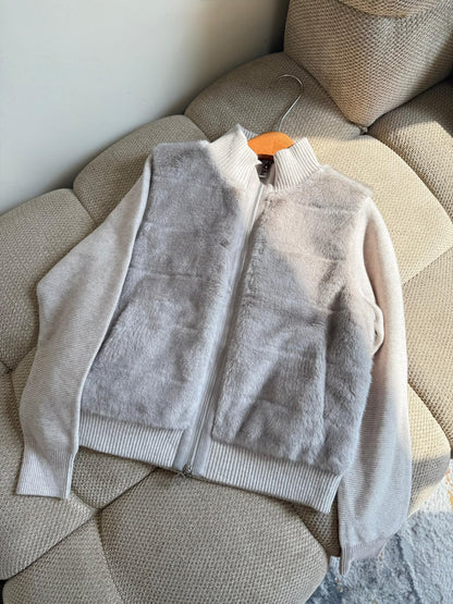 Brunello Cucinelli Ribbed-Sleeve Jacket - Grey