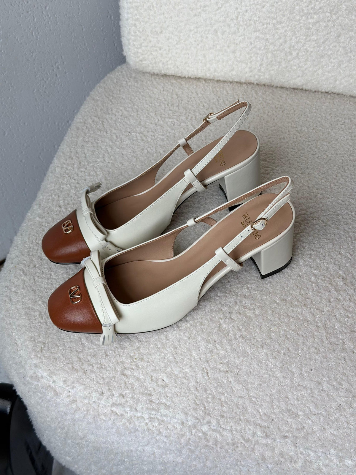 Valentino Slingback Heels - White & Brown