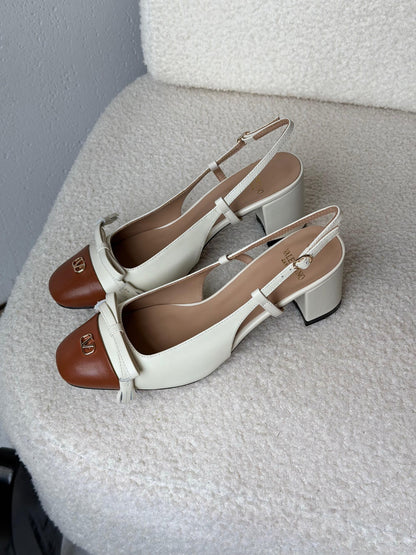 Valentino Slingback Heels - White & Brown